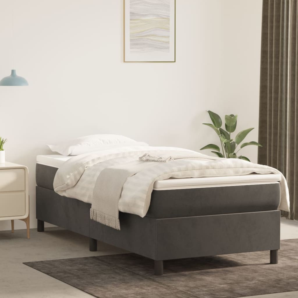 Giroletto a Molle con Materasso Grigio Scuro 90x200 cm Velluto | homemem39