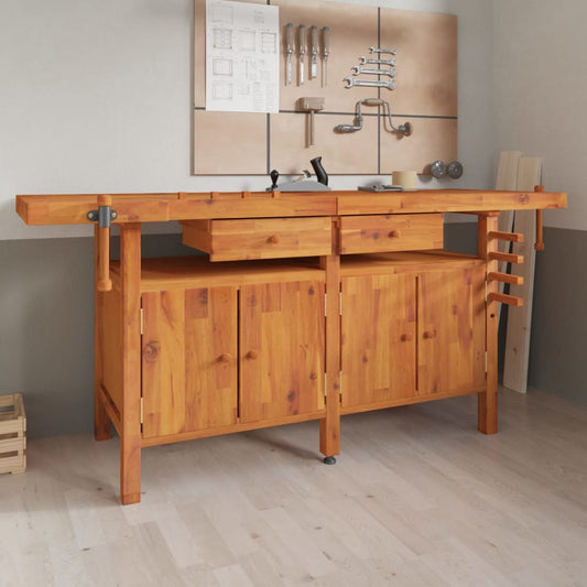 Banco Lavoro Cassetti e Morse 192x62x83cm Legno Massello Acacia - homemem39