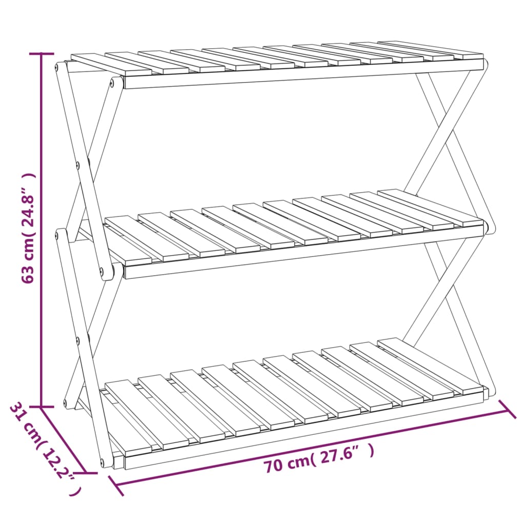 Scaffale Pieghevole 3 Ripiani 70x31x63 cm Legno Massello Acacia | homemem39