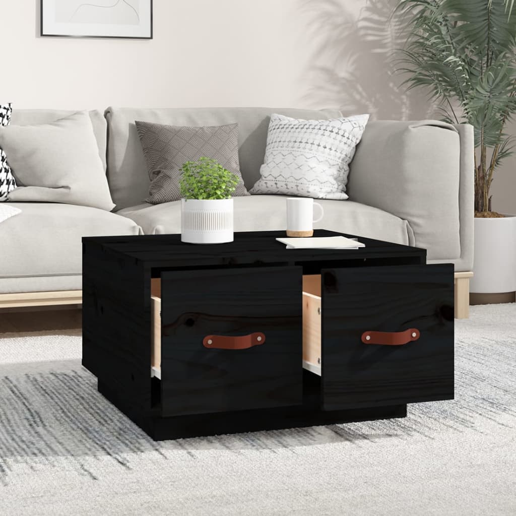 Tavolino da Salotto Nero 60x53x35 cm Legno Massello di Pino | homemem39