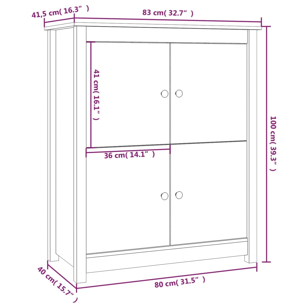 Credenza 83x41,5x100 cm in Legno Massello di Pino - homemem39