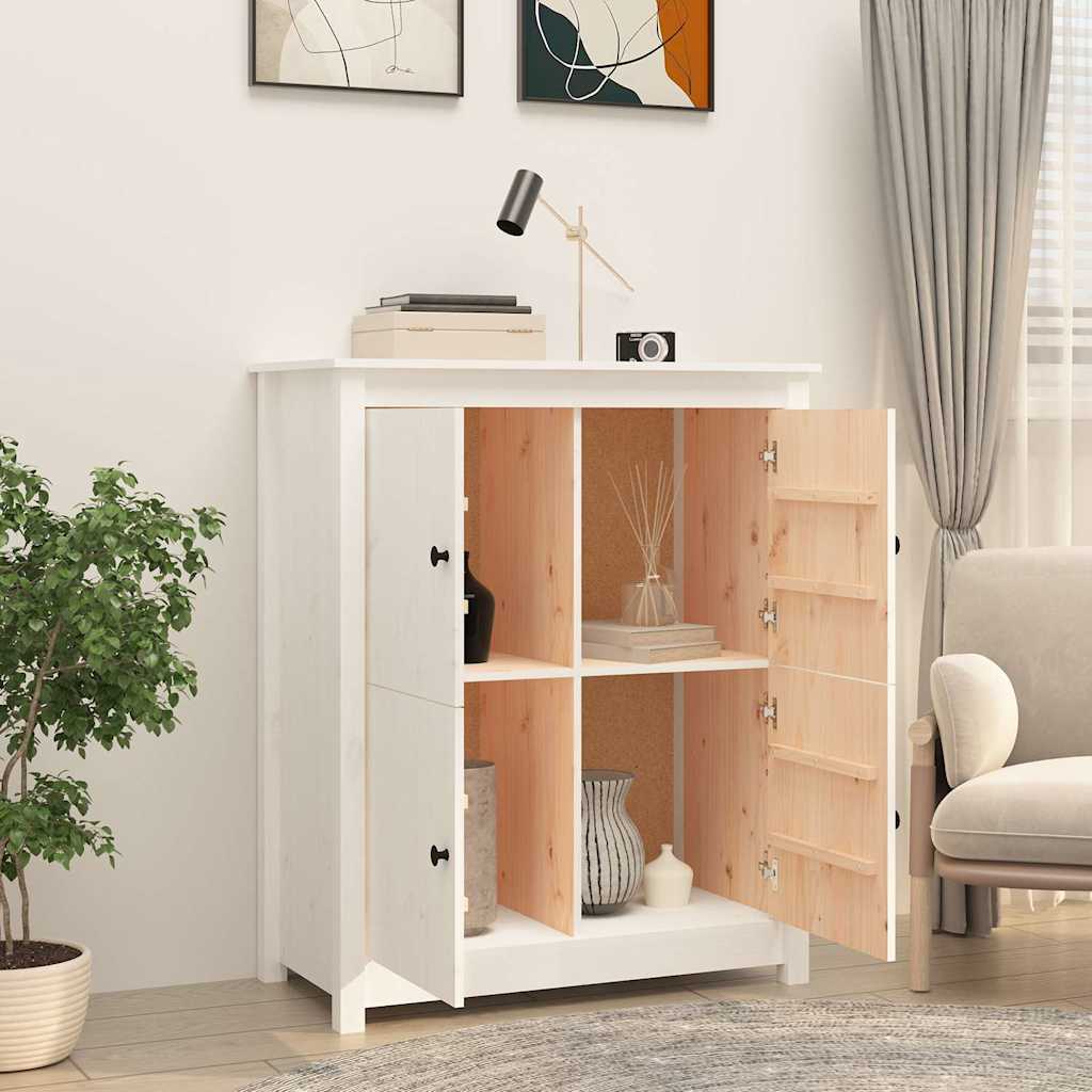 Credenza Bianca 83x41,5x100 cm in Legno Massello di Pino