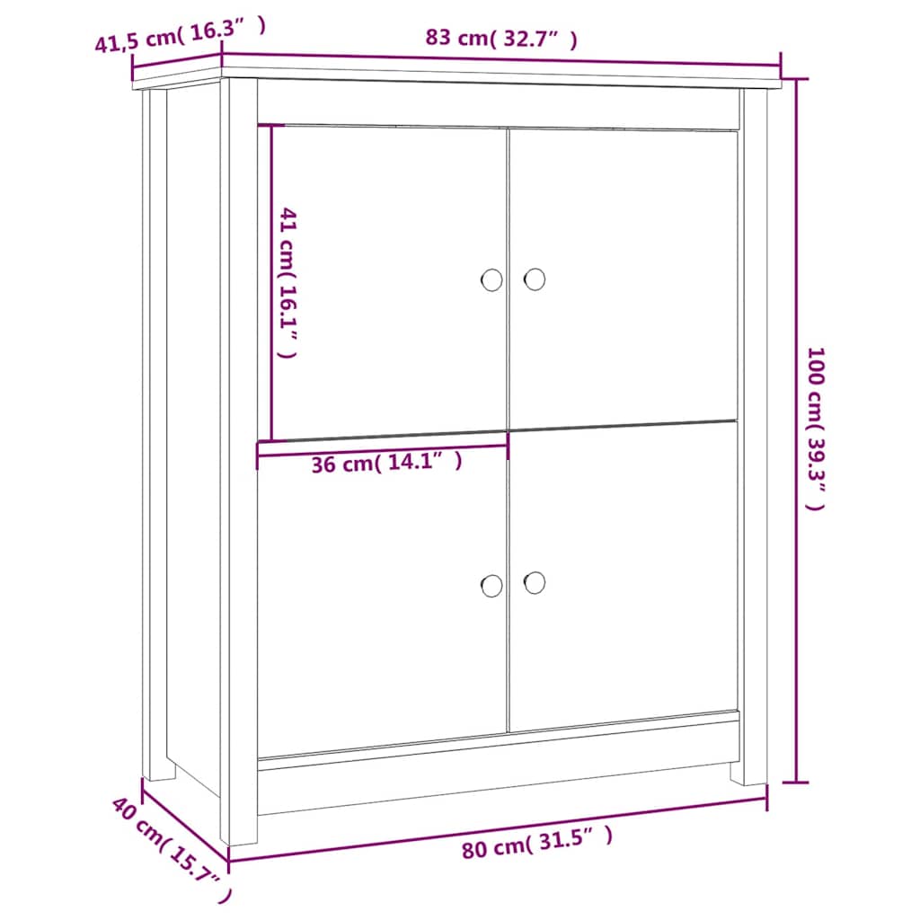Credenza Bianca 83x41,5x100 cm in Legno Massello di Pino
