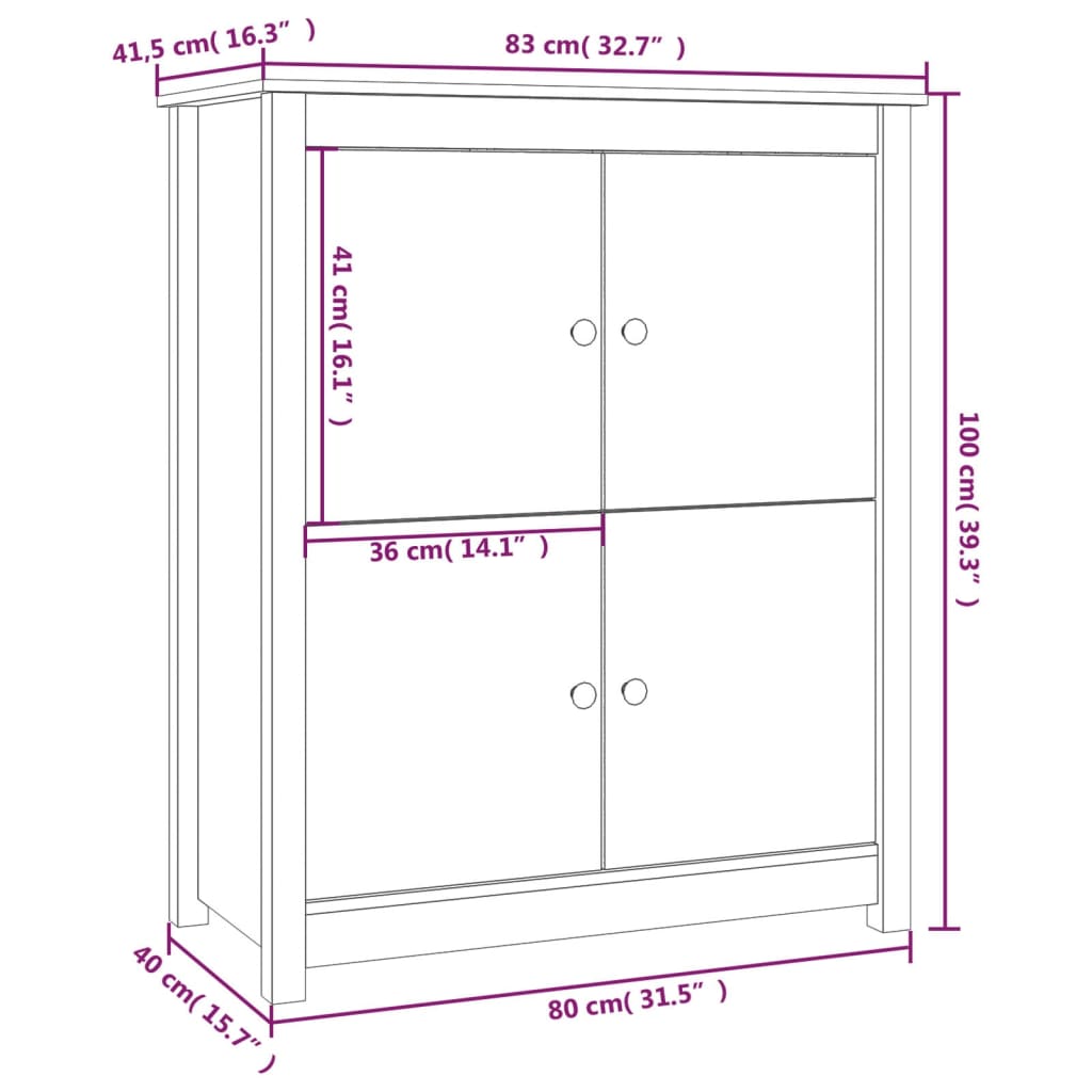 Credenza Bianca 83x41,5x100 cm in Legno Massello di Pino