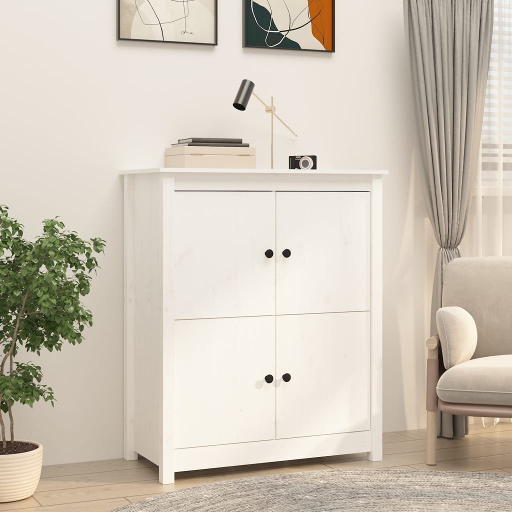 Credenza Bianca 83x41,5x100 cm in Legno Massello di Pino - homemem39