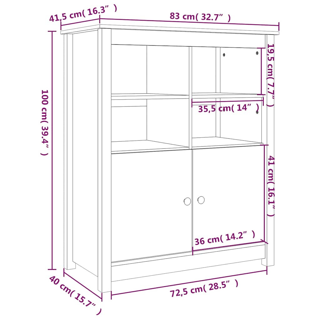 Credenza Nera 83x41,5x100 cm in Legno Massello di Pino