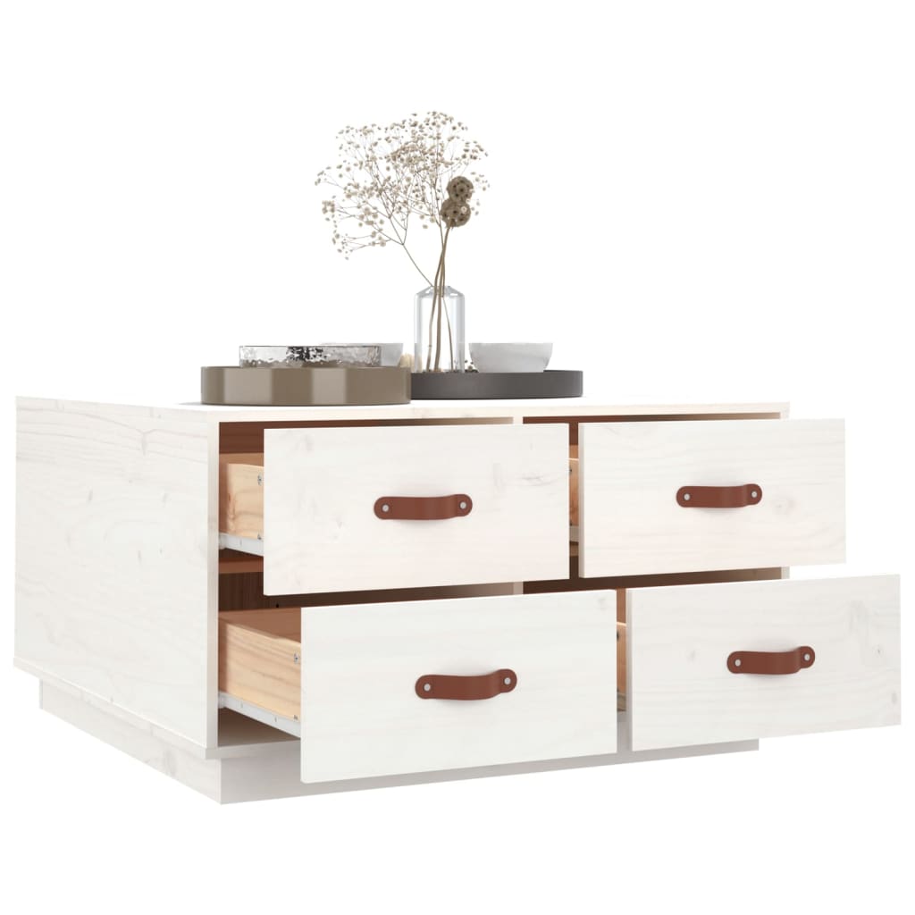 Tavolino da Salotto Bianco 80x80x45 cm Legno Massello di Pino | homemem39