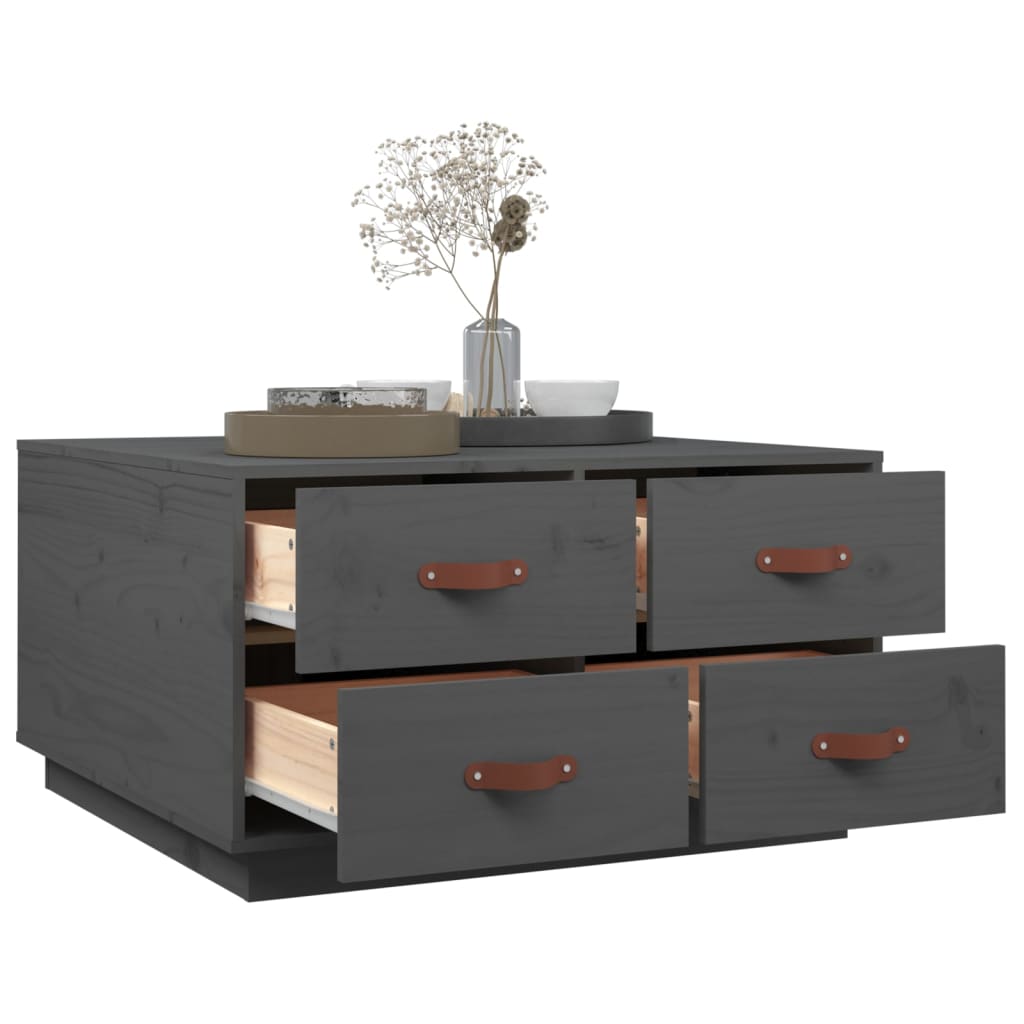 Tavolino da Salotto Grigio 80x80x45 cm Legno Massello di Pino | homemem39