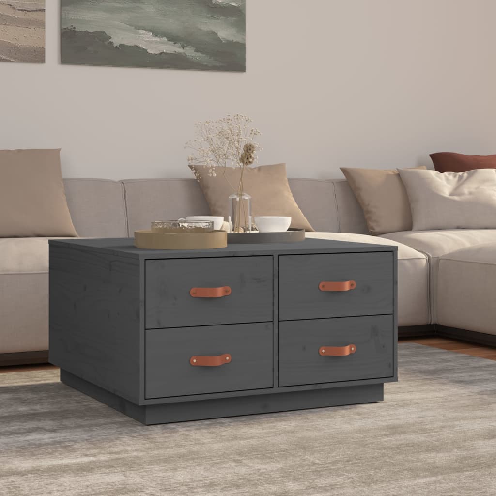 Tavolino da Salotto Grigio 80x80x45 cm Legno Massello di Pino | homemem39
