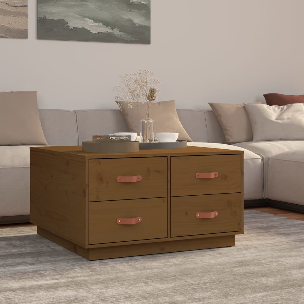 Tavolino da Salotto ambra 80x80x45 cm Legno Massello di Pino | homemem39