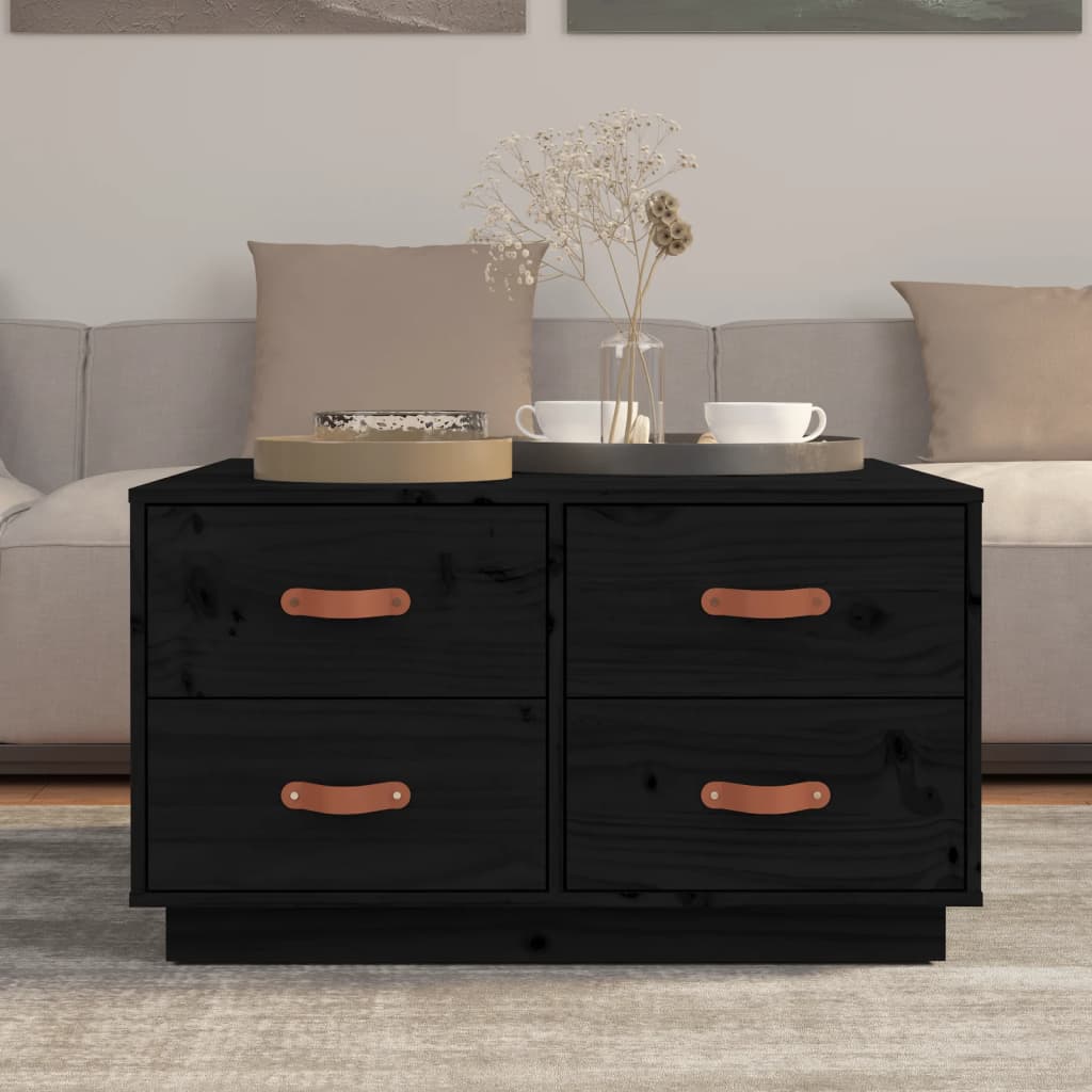 Tavolino da Salotto Nero 80x80x45 cm Legno Massello di Pino | homemem39