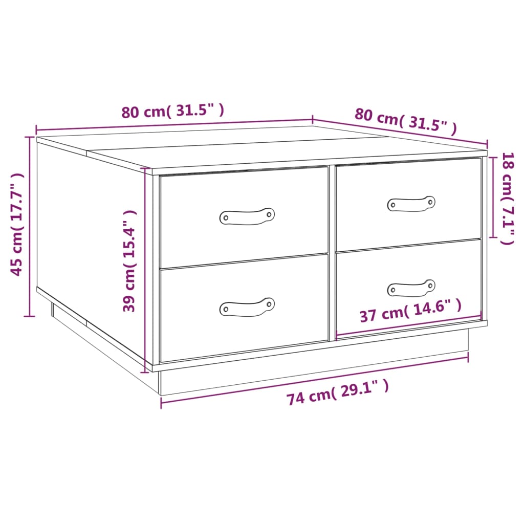 Tavolino da Salotto Nero 80x80x45 cm Legno Massello di Pino | homemem39