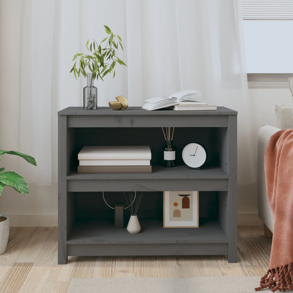 Libreria Grigia 80x35x68 cm in Legno Massello di Pino - homemem39