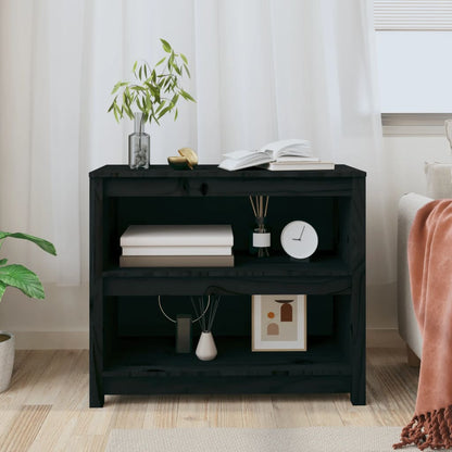 Libreria Nera 80x35x68 cm in Legno Massello di Pino - homemem39