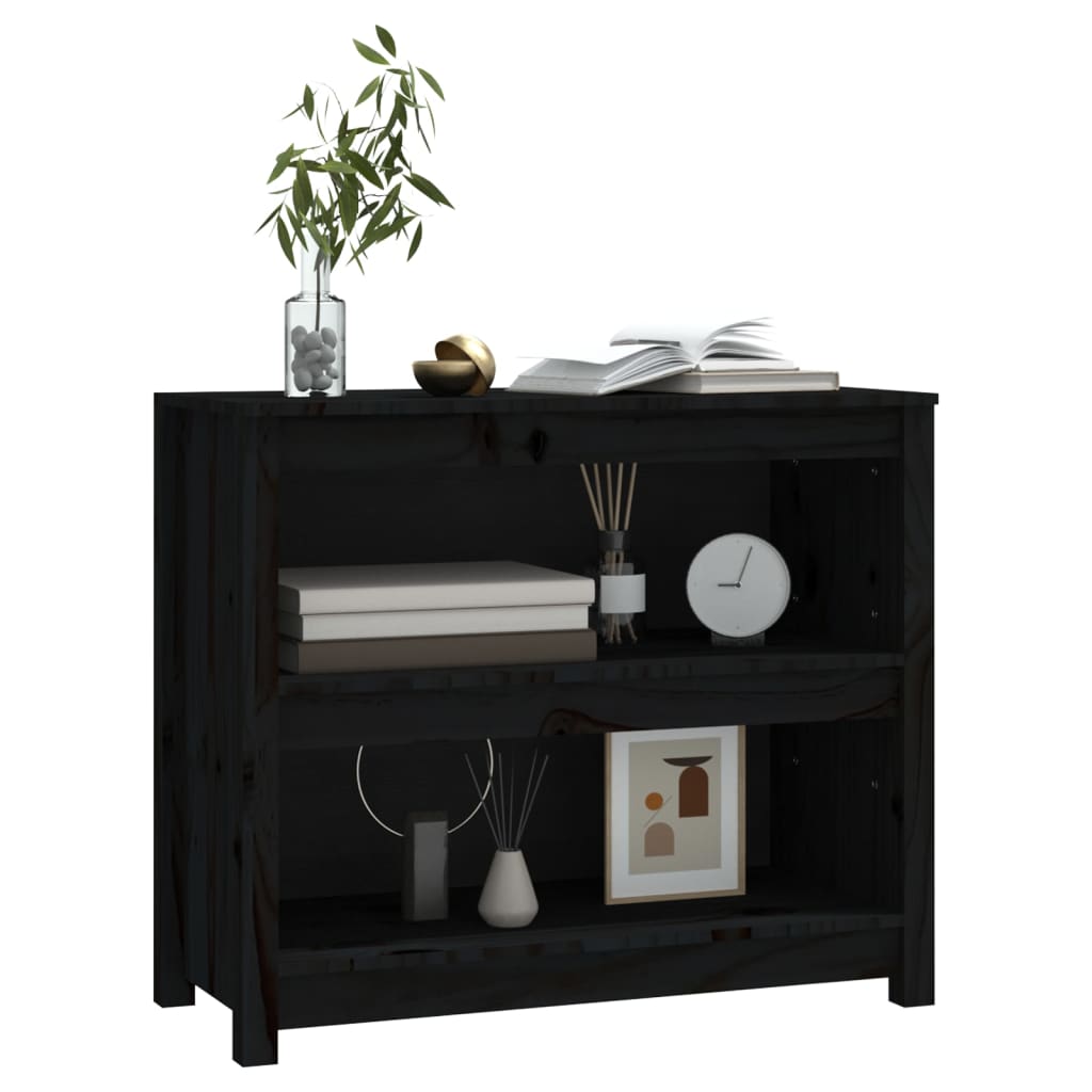 Libreria Nera 80x35x68 cm in Legno Massello di Pino - homemem39