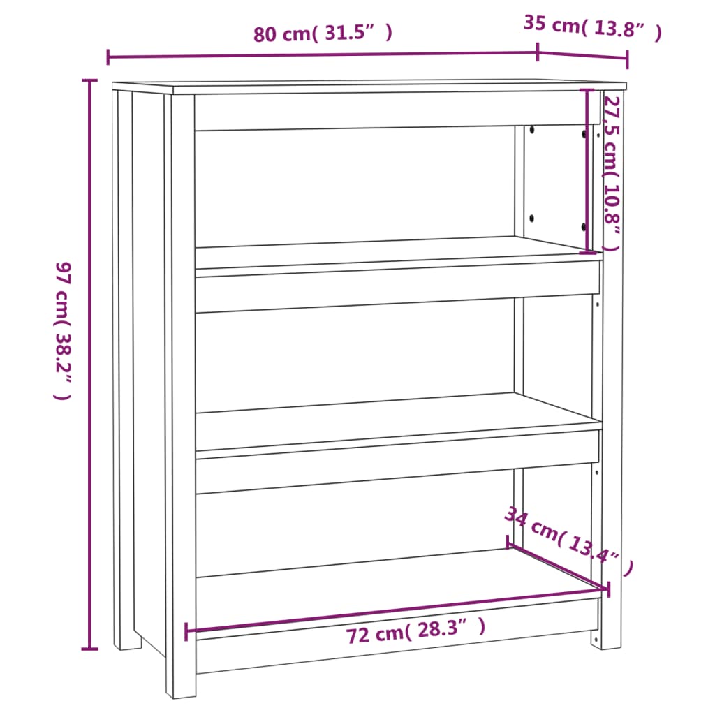 Libreria Grigia 80x35x97 cm in Legno Massello di Pino | homemem39