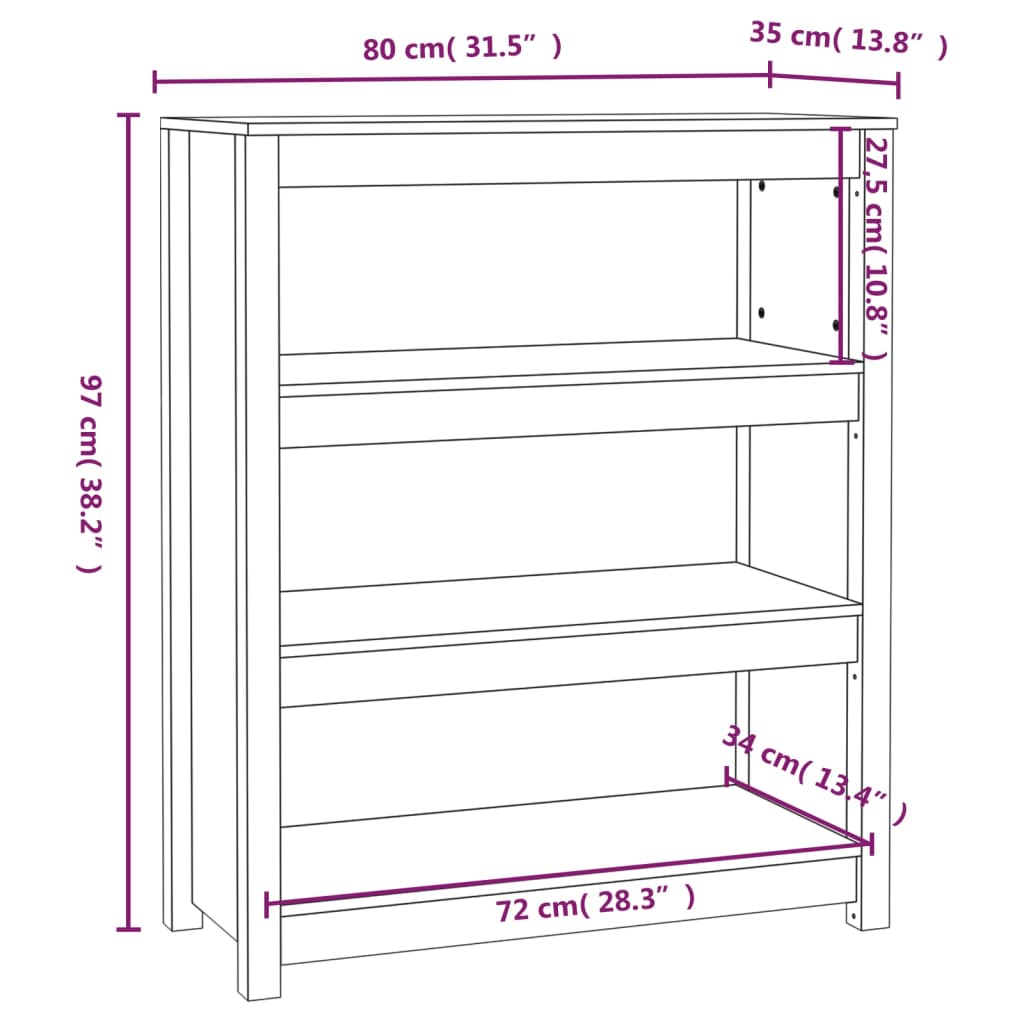 Libreria Marrone ambra 80x35x97 cm in Legno Massello di Pino