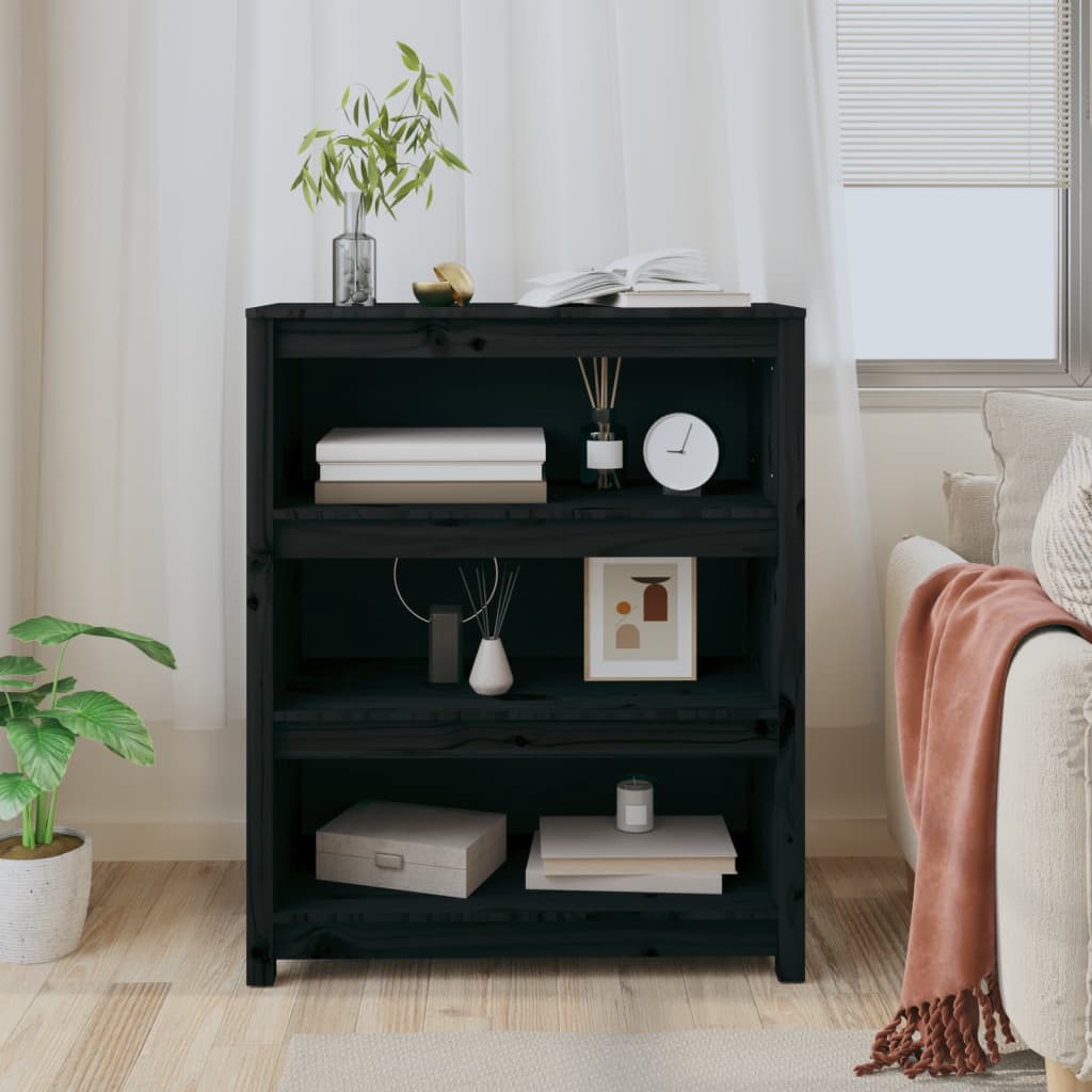 Libreria Nera 80x35x97 cm in Legno Massello di Pino - homemem39