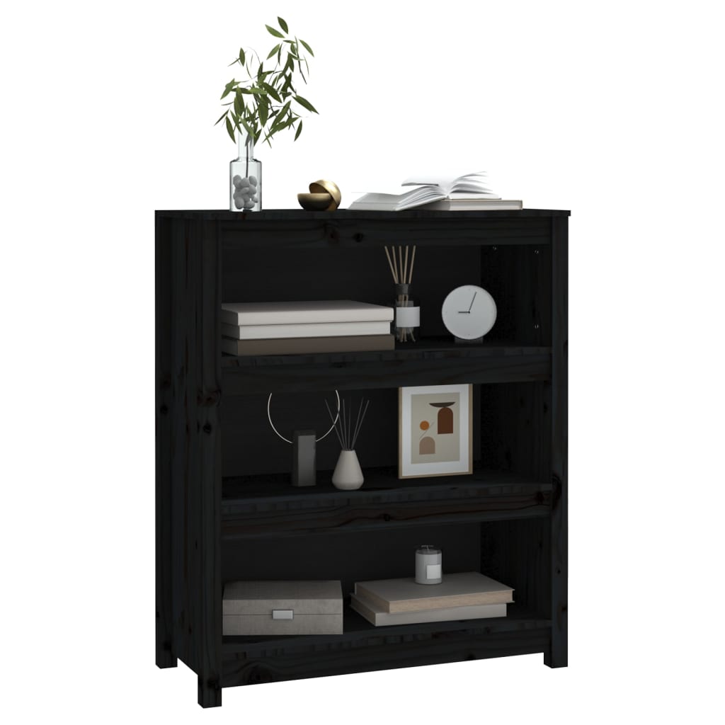 Libreria Nera 80x35x97 cm in Legno Massello di Pino - homemem39