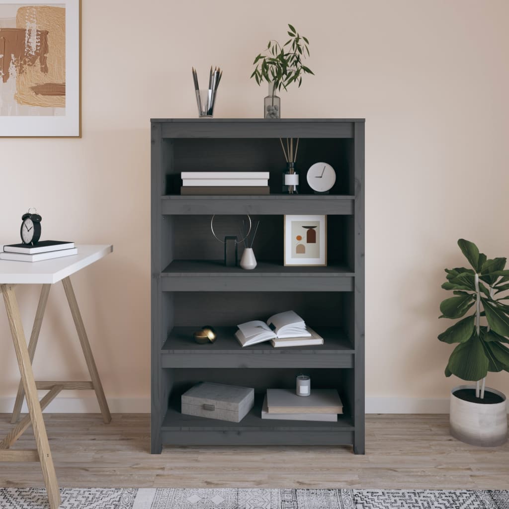 Libreria Grigia 80x35x126 cm in Legno Massello di Pino | homemem39