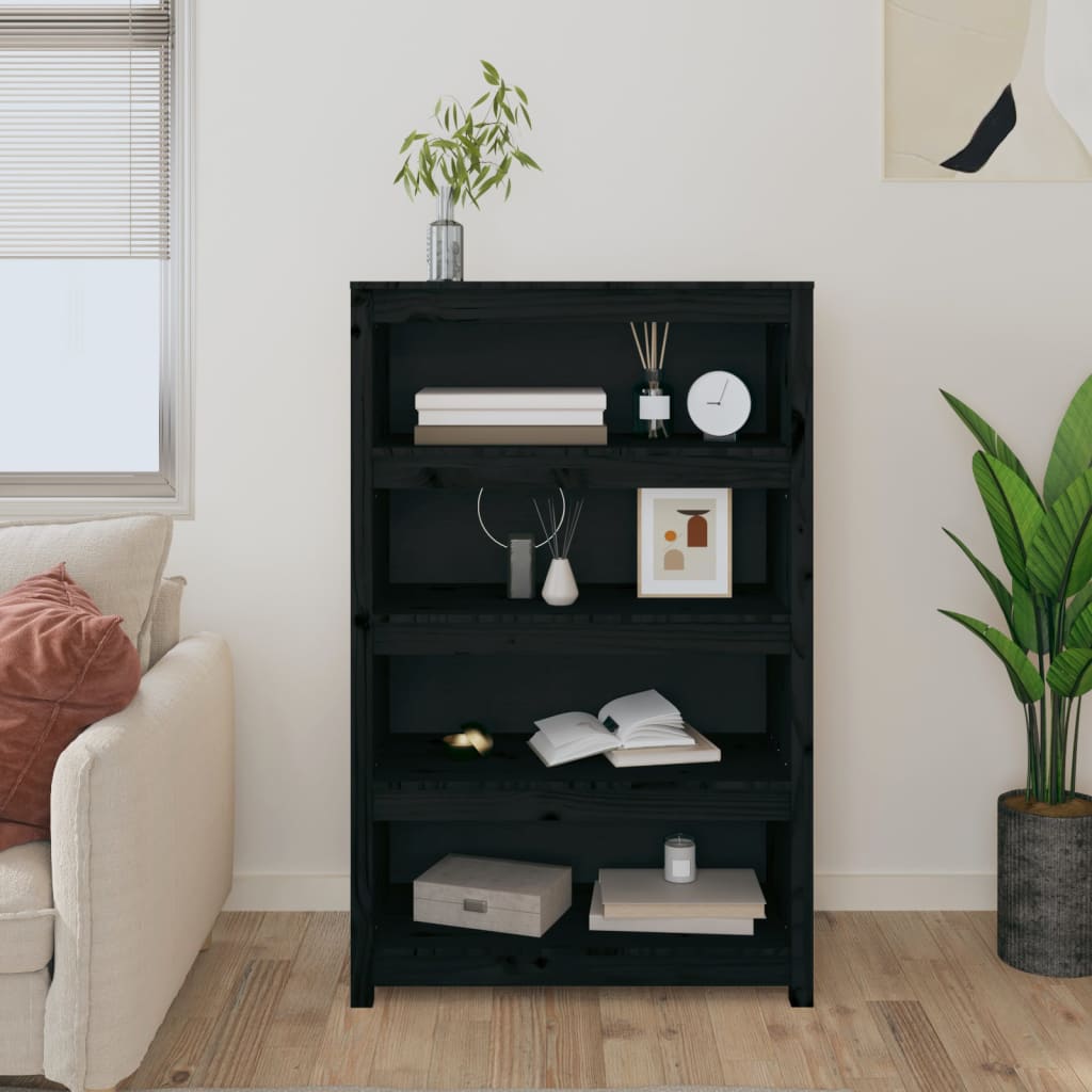 Libreria Nera 80x35x126 cm in Legno Massello di Pino | homemem39
