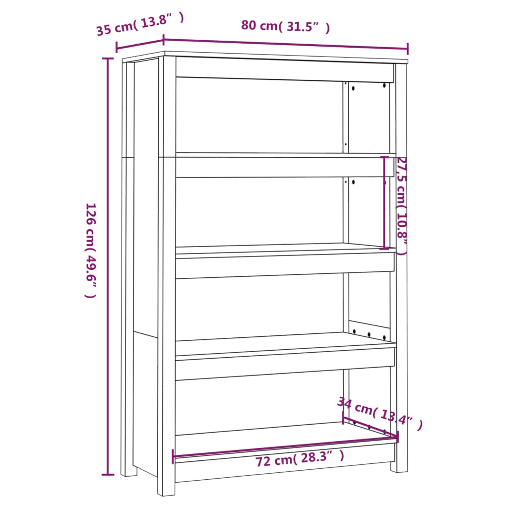 Libreria Nera 80x35x126 cm in Legno Massello di Pino | homemem39