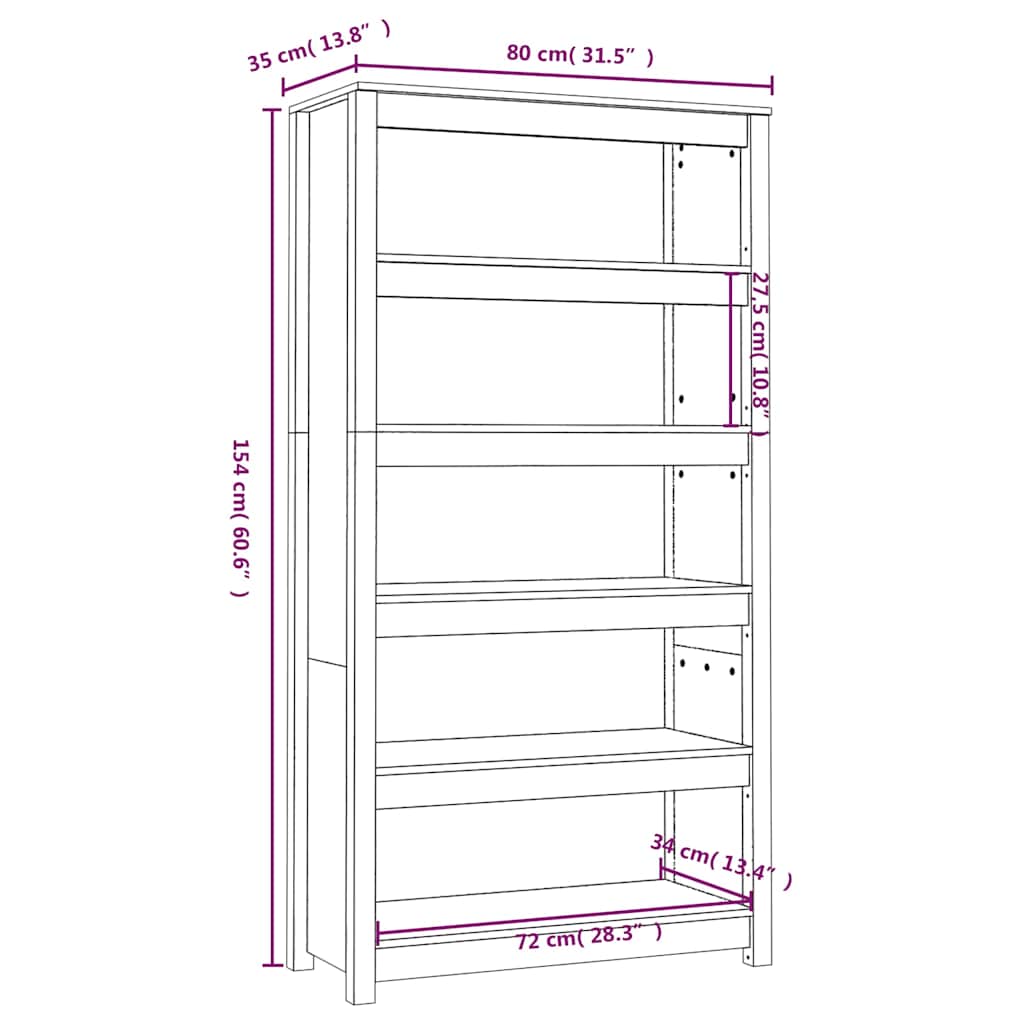Libreria Grigia 80x35x154 cm in Legno Massello di Pino