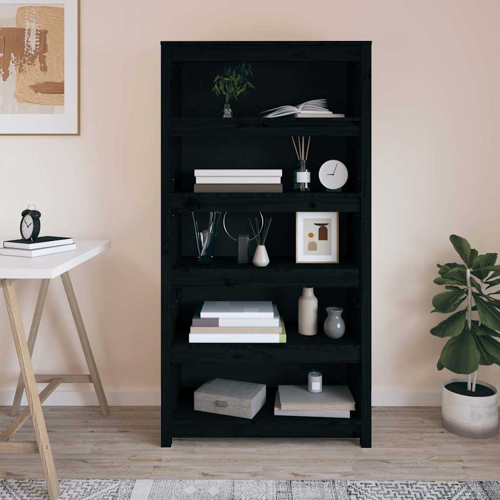 Libreria Nera 80x35x154 cm in Legno Massello di Pino | homemem39