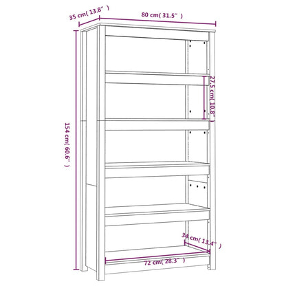 Libreria Nera 80x35x154 cm in Legno Massello di Pino