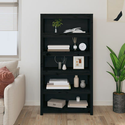 Libreria Nera 80x35x154 cm in Legno Massello di Pino | homemem39