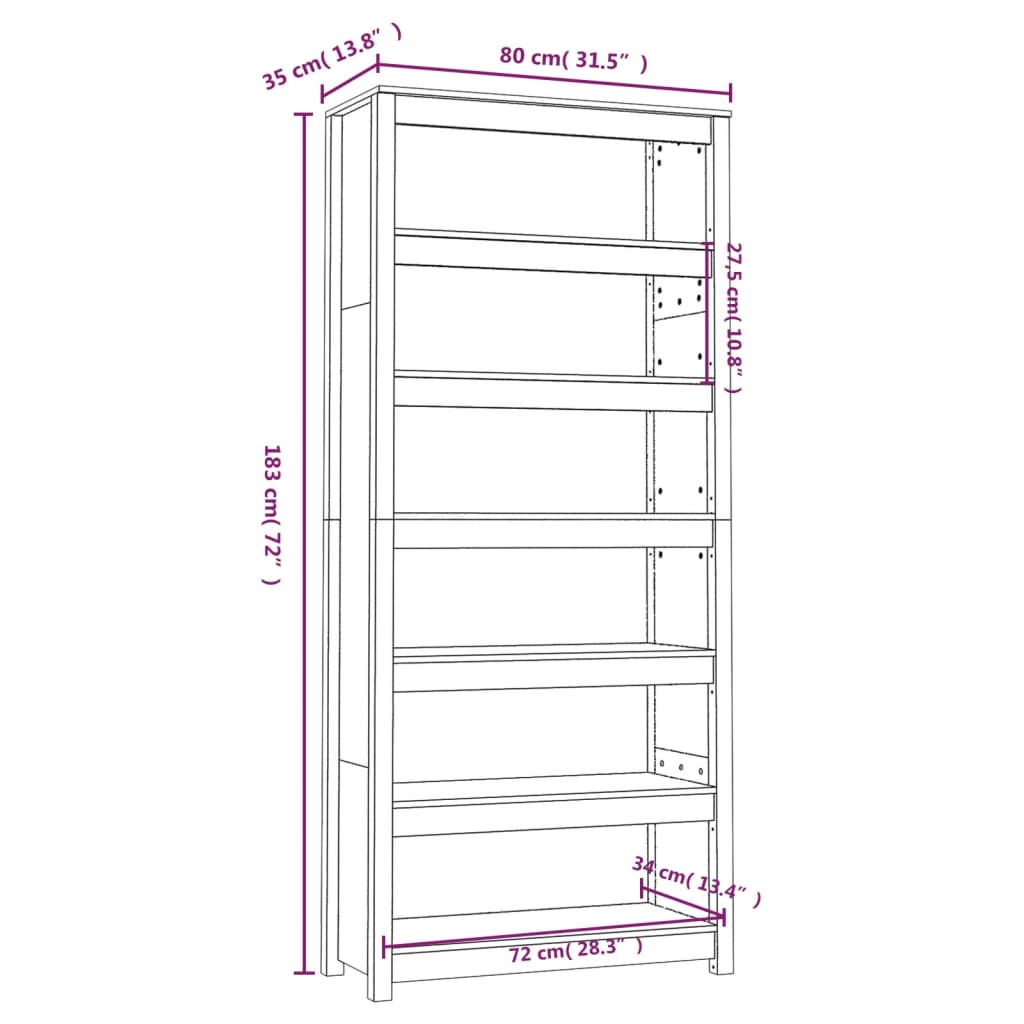 Libreria 80x35x183 cm in Legno Massello di Pino