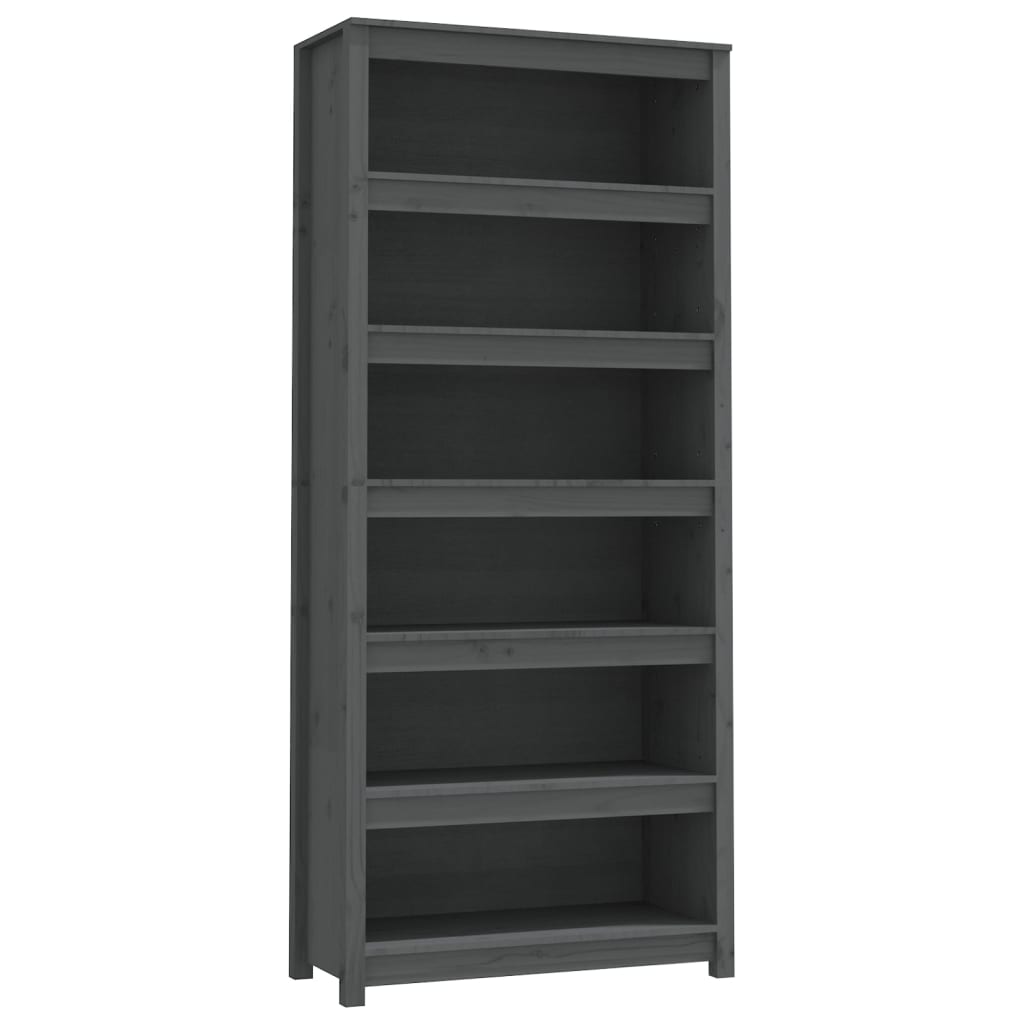Libreria Grigia 80x35x183 cm in Legno Massello di Pino | homemem39