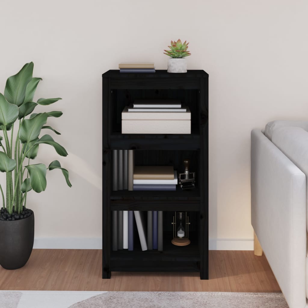 Libreria Nera 50x35x97 cm in Legno Massello di Pino | homemem39