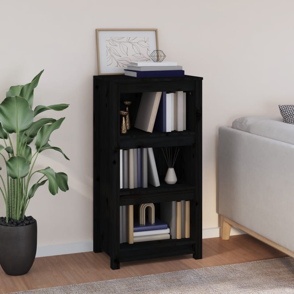 Libreria Nera 50x35x97 cm in Legno Massello di Pino | homemem39