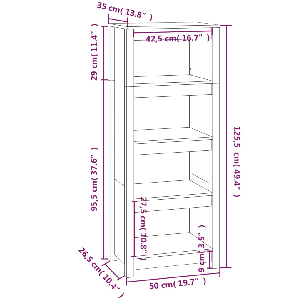 Libreria Grigia 50x35x125,5 cm in Legno Massello di Pino | homemem39