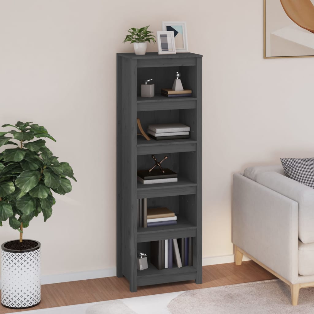 Libreria Grigia 50x35x154 cm in Legno Massello di Pino | homemem39