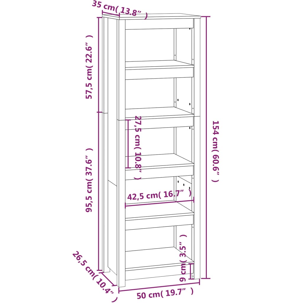 Libreria Nera 50x35x154 cm in Legno Massello di Pino | homemem39
