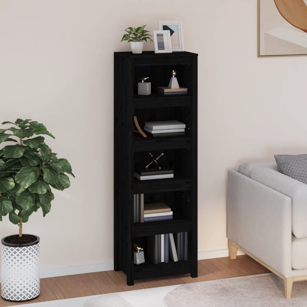 Libreria Nera 50x35x154 cm in Legno Massello di Pino | homemem39