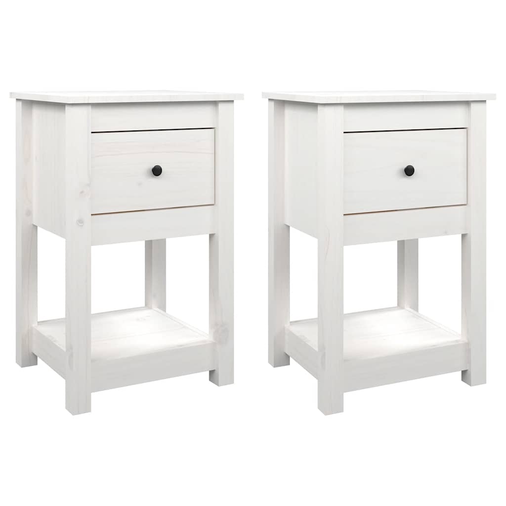 Comodini 2 pz Bianca 40x35x61,5 cm in Legno Massello di Pino | homemem39