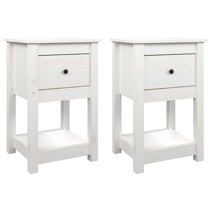 Comodini 2 pz Bianca 40x35x61,5 cm in Legno Massello di Pino | homemem39