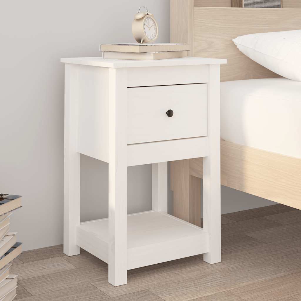 Comodini 2 pz Bianca 40x35x61,5 cm in Legno Massello di Pino | homemem39