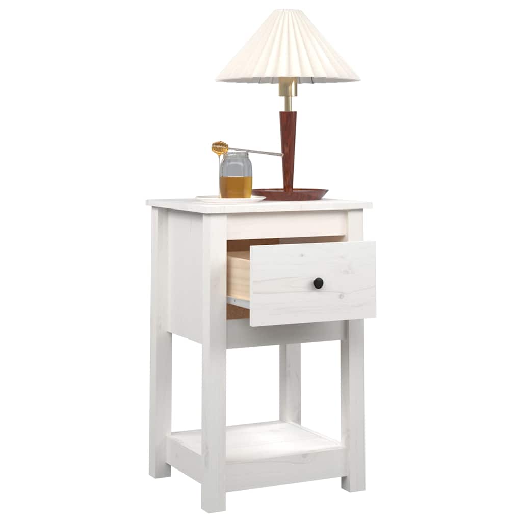 Comodini 2 pz Bianca 40x35x61,5 cm in Legno Massello di Pino | homemem39