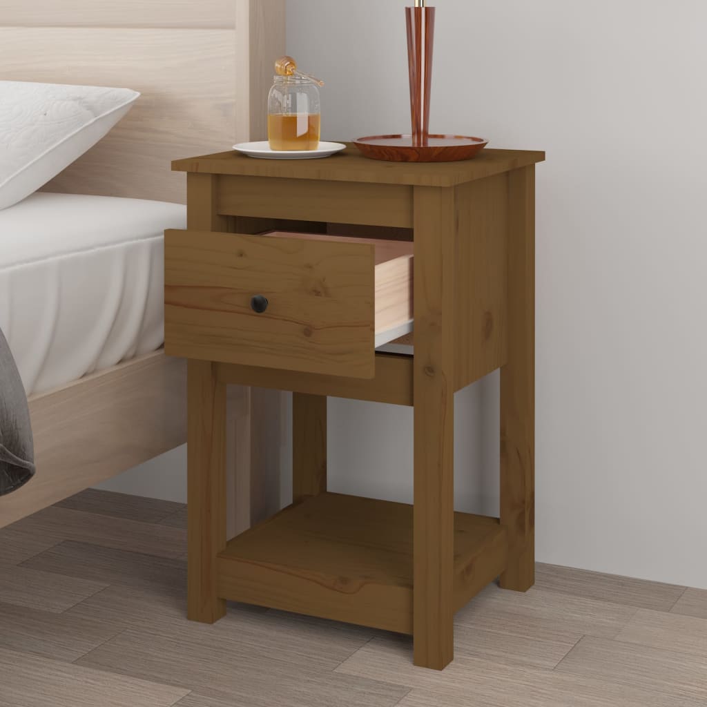 Comodino Marrone Ambra 40x35x61,5 cm in Legno Massello di Pino