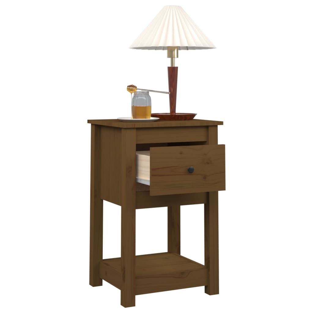 Comodino Marrone Ambra 40x35x61,5 cm in Legno Massello di Pino