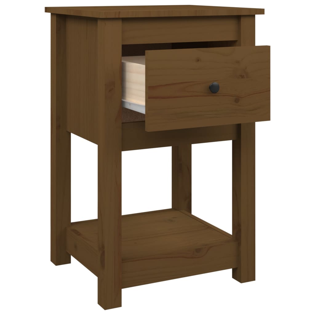 Comodino Marrone Ambra 40x35x61,5 cm in Legno Massello di Pino