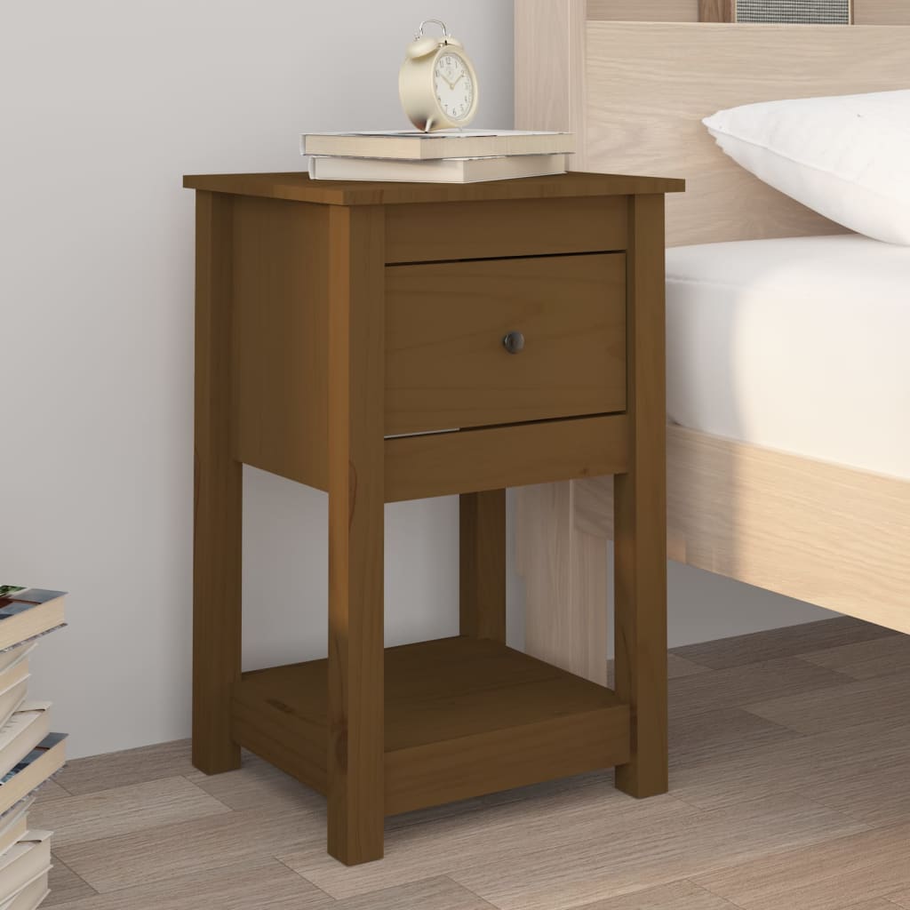 Comodino Marrone Ambra 40x35x61,5 cm in Legno Massello di Pino
