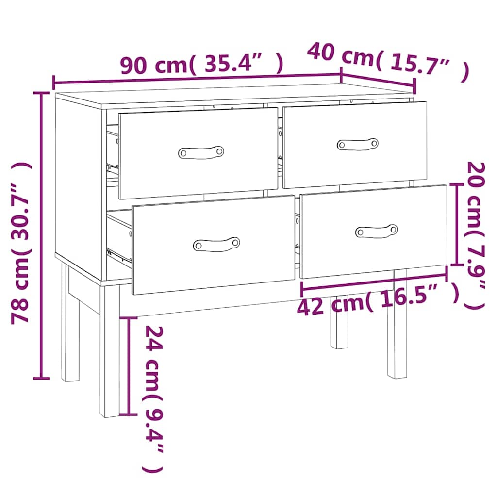 Tavolo Consolle Ambra 90x40x78 cm in Legno Massello di Pino