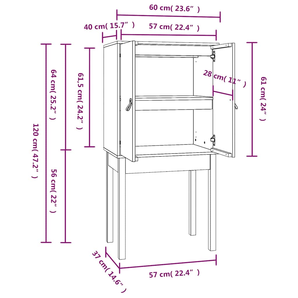 Credenza Marrone Ambra 60x40x120 cm in Legno Massello di Pino