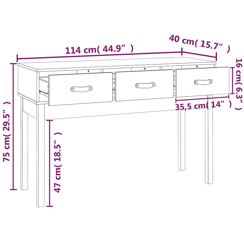 Tavolo Consolle Ambra 114x40x75 cm in Legno Massello di Pino