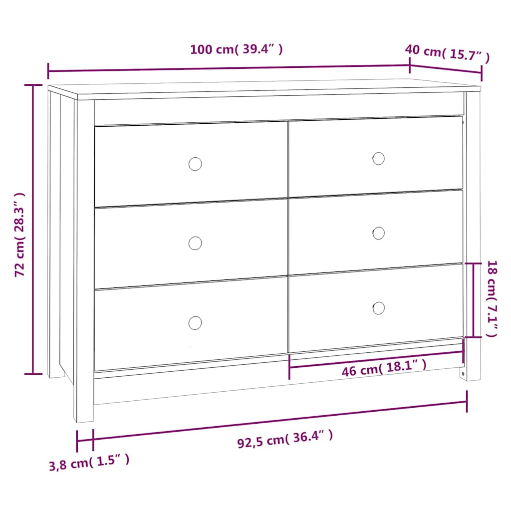 Armadietto Bianco 100x40x72 cm in Legno Massello di Pino